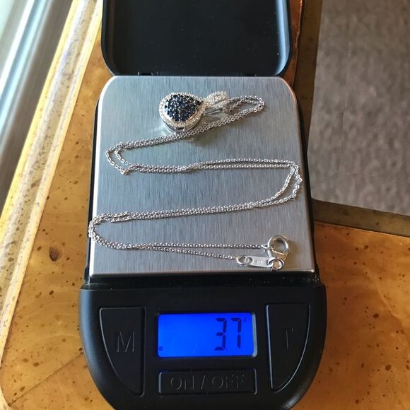 Natural Blue Sapphire Sterling Silver Teardrop Necklace - Picture 7 of 8